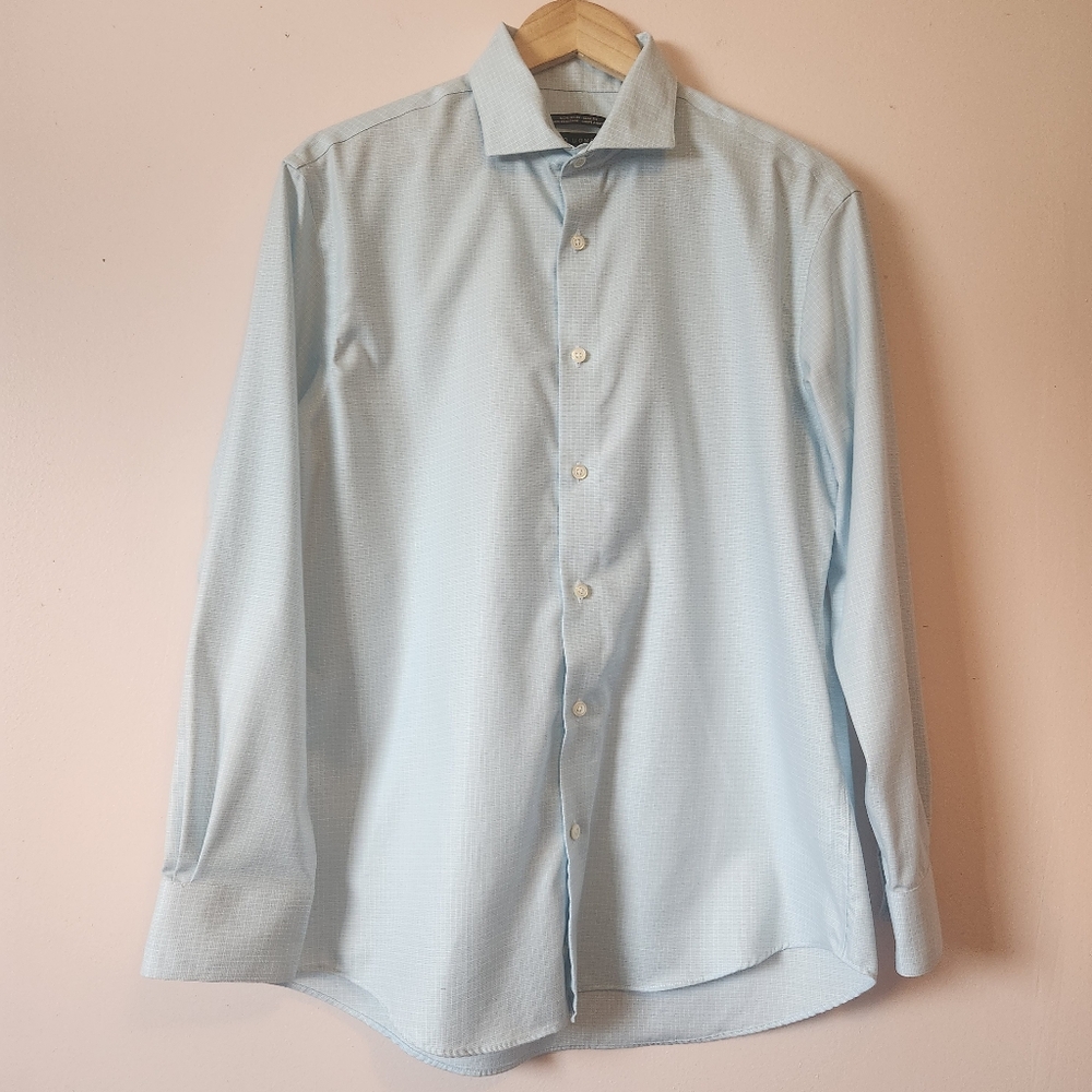 Pronto Uomo Slim Fit Dress Shirt Light Blue 100% Cotton Non-Iron 16.5 32/33